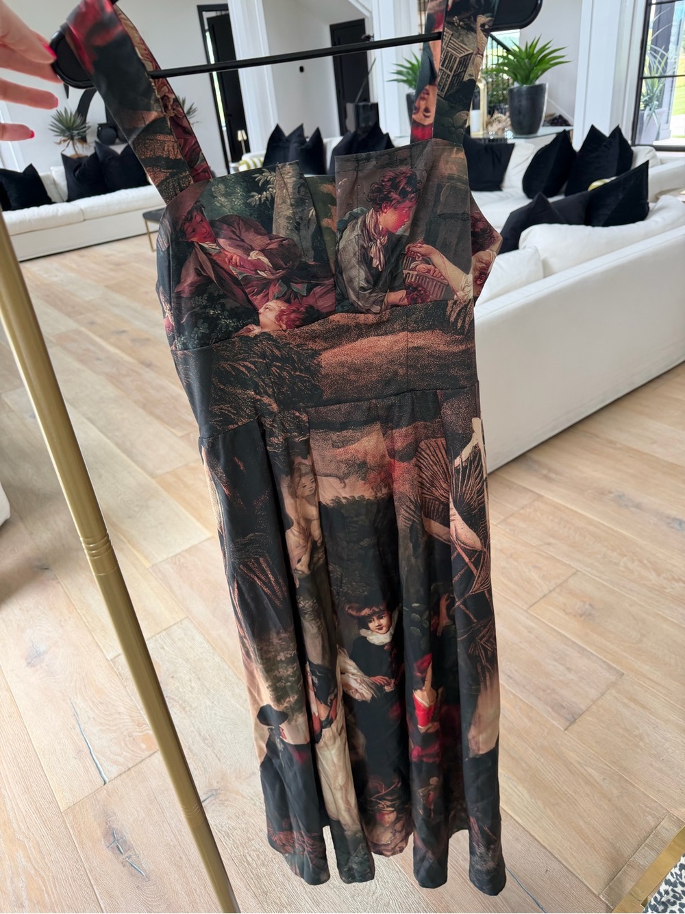 Floral Renaissance Print Midi Dress - Black & Burgundy - Picture 2 of 9